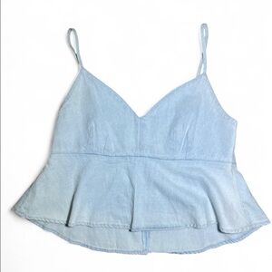 Sage Light Blue Denim Peplum Top